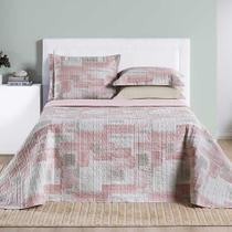 Kit Cobre Leito Colcha Maggy Casal 3 Peças Dupla Face Percale 200 Fios - Quadri Rosa - 80% Algodão / 20% Poliéster