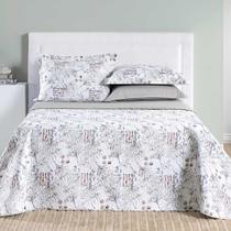 Kit Cobre Leito Colcha Maggy Queen 3 Peças Dupla Face Percale 200 Fios - Protea Floral Cinza - 80% Algodão / 20% Poliéster