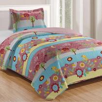 Kit Cobre Leito Colcha Magic Solteiro Infantil 2 Peças Microfibra 180 Fios - Birds Natureza - 100% Poliéster