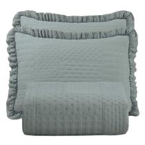 Kit Cobre Leito Colcha Maison King c/ Babado Percal 300 Fios 3 Peças - Cinza Kit Cobre Leito Colcha Maison King c/ Babado Percal 300 Fios 3 Peças - Cinza