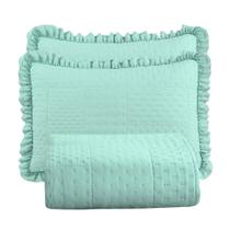Kit Cobre Leito Colcha Maison King c/ Babado Percal 300 Fios 3 Peças - Verde Menta