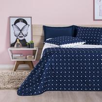 Kit Cobre Leito Colcha Meggy Poá Solteiro Dupla Face Micropercal 200 Fios 2 Peças - Azul Marinho
