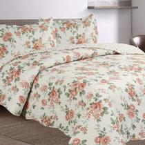 Kit Cobre Leito Colcha Mix King Estampado Dupla Face Floral 3 Peças - Débora