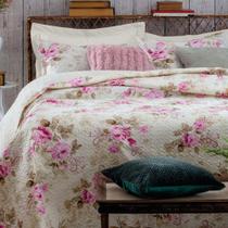 Kit Cobre Leito Colcha Mix King Estampado Dupla Face Floral 3 Peças - Diana