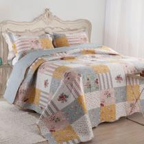 Kit Cobre Leito Colcha Mix King Estampado Dupla Face Floral 3 Peças - Luana
