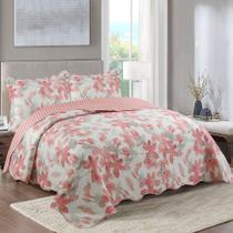 Kit Cobre Leito Colcha Mix Queen Estampado Dupla Face Floral 3 Peças - Cecília - Salmão Kit Cobre Leito Colcha Mix Queen Estampado Dupla Face Floral 3 Peças - Cecília - Salmão