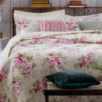 Kit Cobre Leito Colcha Mix Queen Estampado Dupla Face Floral 3 Peças - Diana