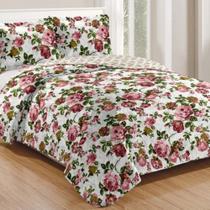 Kit Cobre Leito Colcha Mix Queen Estampado Dupla Face Floral 3 Peças - Helena Kit Cobre Leito Colcha Mix Queen Estampado Dupla Face Floral 3 Peças - Helena