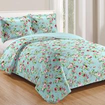 Kit Cobre Leito Colcha Mix Queen Estampado Dupla Face Floral 3 Peças - Luiza