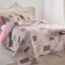 Kit Cobre Leito Colcha Mix Queen Estampado Dupla Face Floral 3 Peças - Mara
