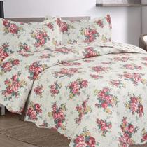Kit Cobre Leito Colcha Mix Queen Estampado Dupla Face Floral 3 Peças - Maracris Kit Cobre Leito Colcha Mix Queen Estampado Dupla Face Floral 3 Peças - Maracris