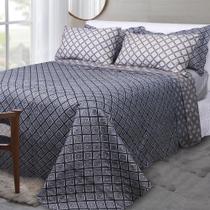 Kit Cobre Leito Colcha Patchwork Microfibra 3 Peças Queen 240x260cm Hugo Realce Premium Sultan