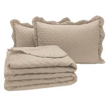 Kit Cobre Leito Colcha Perone King Dupla Face Toque de Pluma Micro Percal 300 Fios 3 Peças - Bege Kit Cobre Leito Colcha Perone King Dupla Face Toque de Pluma Micro Percal 300 Fios 3 Peças - Bege