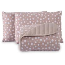 Kit Cobre Leito Colcha Polly Casal 3 Peças Malha 100% Algodão Estampa Bolinhas - Bege