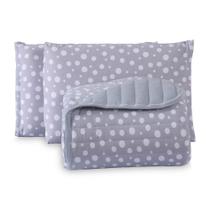 Kit Cobre Leito Colcha Polly Casal 3 Peças Malha 100% Algodão Estampa Bolinhas - Cinza