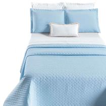 Kit Cobre Leito Colcha Quality Casal 3 Peças Percale 200 Fios Bordado - Azul Céu - 80% Algodão/ 20% Poliéster