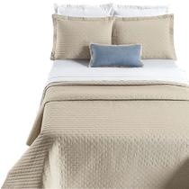 Kit Cobre Leito Colcha Quality Casal 3 Peças Percale 200 Fios Bordado - Cáqui - 80% Algodão/ 20% Poliéster