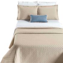 Kit Cobre Leito Colcha Quality King 3 Peças Percale 200 Fios Bordado - Cáqui