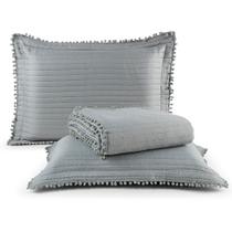 Kit Cobre Leito Colcha Queen 3 Peças Matelado PomPom 300 Fios Com Porta Travesseiro