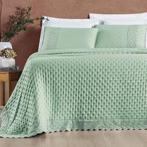 Kit Cobre Leito Colcha Queen 3 Peças Nobless 200 Fios Matelado Lese Bordado Inglês Sálvia