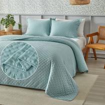 Kit Cobre Leito Colcha Queen 3pç Dupla Face Ponto Cruz 300 fios