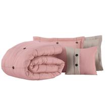 Kit Cobre Leito Colcha Queen Button 200 Fios Bordado 7 Peças Kit Cobre Leito Colcha Queen Button 200 Fios Bordado 7 Peças