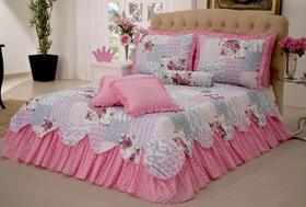 Kit cobre leito colcha queen patchwork belize rosa 6 peças