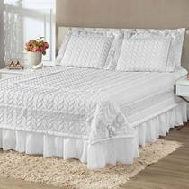 Kit Cobre Leito Colcha Romance Queen 5 Peças MicroPercal 200 Fios Matelado Costurado Renda - Branco - 100% Poliéster