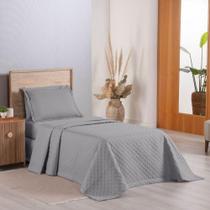 Kit Cobre Leito Colcha Select Solteiro 2 Peças Matelado Dupla Face Microfibra - Cinza - 100% Poliéster