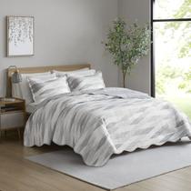 Kit Cobre Leito Colcha Solteiro 2 Peças Boutis Estampado Dupla Face 200 Fios Macio Com Porta Travesseiro