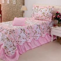 Kit Cobre Leito Colcha Solteiro 3 Peças Lírio Rosa Kit Cobre Leito Colcha Solteiro 3 Peças Lírio Rosa
