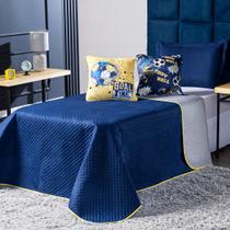 Kit Cobre Leito Colcha SOLTEIRO 4 Peças Futebol Goal Azul Marinho e Cinza Dupla Face com Almofadas Estampadas Decoração Quarto Infantil Juvenil Menino Kit Cobre Leito Colcha SOLTEIRO 4 Peças Futebol Goal Azul Marinho e Cinza Dupla Face com Almofadas Estampadas Decoração Quarto Infantil Juvenil Menino