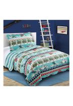 Kit Cobre Leito Colcha Solteiro Camesa Patchwork Racing Verde