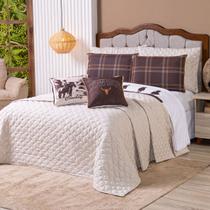 Kit Cobre Leito Colcha SOLTEIRO Country com Almofadas Estampadas 05 Peças - Dupla Face Percal 300 Fios Matelado