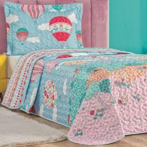 Kit Cobre Leito Colcha Solteiro Infantil Fantasy Dupla Face Microfibra 2 Peças - Balão - Rosa