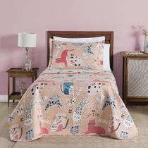 Kit Cobre Leito Colcha Solteiro Infantil Fantasy Dupla Face Microfibra 2 Peças - Gatinha Rosê