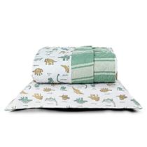 Kit Cobre Leito Colcha Solteiro Infantil Lutti Dupla Face 200 Fios 2 Peças Dinossauro Verde