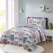 Kit Cobre Leito Colcha Solteiro Infantil Studio Dupla Face Estampado 2 Peças - Carros - Cinza - 100% Poliéster