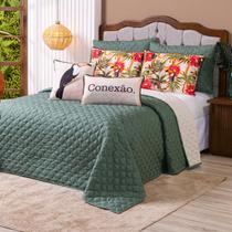 Kit Cobre Leito Colcha SOLTEIRO Verano com Almofadas Estampadas 05 Peças - Dupla Face Percal 300 Fios Matelado Kit Cobre Leito Colcha SOLTEIRO Verano com Almofadas Estampadas 05 Peças - Dupla Face Percal 300 Fios Matelado