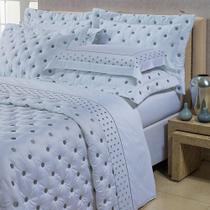 Kit Cobre Leito Colcha Super King 100% Algodão 400 Fios Acetinado Bordado 5 Peças Branco E Cinza Kit Cobre Leito Colcha Super King 100% Algodão 400 Fios Acetinado Bordado 5 Peças Branco E Cinza