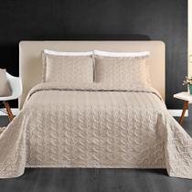 Kit Cobre Leito Colcha Tendência Casal 3 Peças Micropercal 200 Fios Bordado Premium - Cáqui