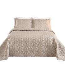 Kit Cobre Leito Colcha Tendência King 3 Peças Micropercal 200 Fios Bordado Premium - Cáqui