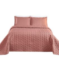 Kit Cobre Leito Colcha Tendência Queen 3 Peças MicroPercal 200 Fios Bordado Premium - Rosê - 100% Poliéster