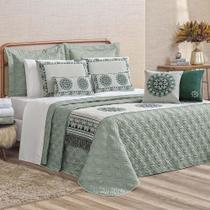 Kit Cobre Leito Colcha Tierry Queen 5 Peças Hipercal 180 Fios - Verde Malva Kit Cobre Leito Colcha Tierry Queen 5 Peças Hipercal 180 Fios - Verde Malva