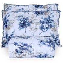 Kit Cobre Leito Colcha Topázio Queen Dupla Face 3 Peças Azul