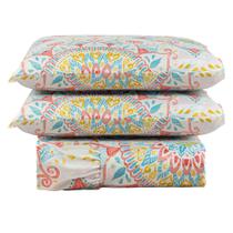 Kit Cobre Leito Colcha Turin Queen Estampada c/ Babado 400 Fios 3 Peças Mandala Vermelha Bege