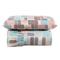 Kit Cobre Leito Colcha Turin Solteiro Estampada c/ Babado 400 Fios 2 Peças Pastilhas Coloridas Rosê