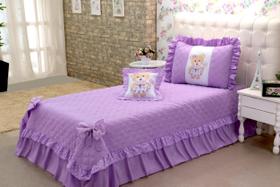 KIT Cobre Leito Colcha Ursinha Menina Infantil Solteiro 3 Peças ~ Rosa ou Lilás ~
