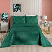 Kit Cobre Leito Colcha Vênus Casal Dupla Face Micropercal 200 Fios Liso 3 Peças - Verde Esmeralda