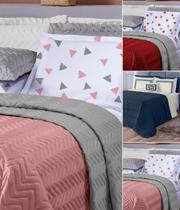 kit cobre leito dupla face ultrassonico 240cm x 220cm porta travesseiros moderno